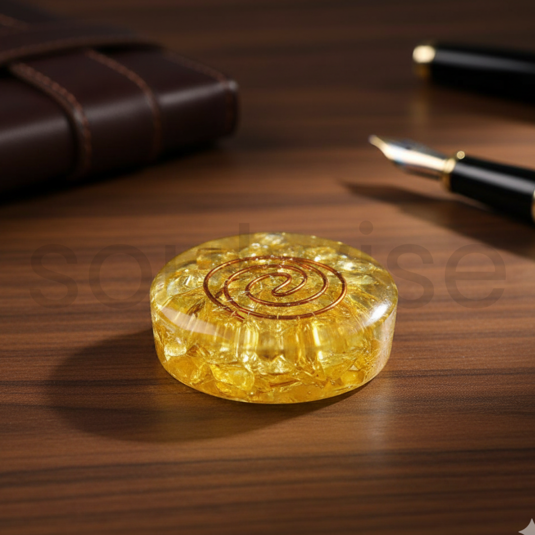 Natural Citrine Crystal Paperweight – Raw Polished Gemstone for Positivity, Desk Decor