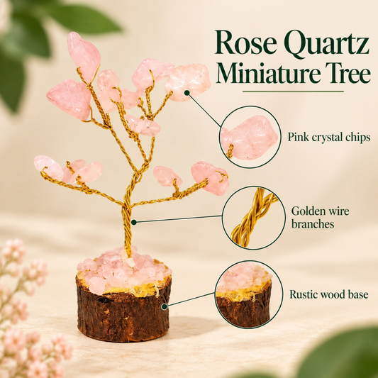 Rose Quartz Miniature Healing Crystal Tree – Pink Gemstone Décor for Home, Office & Thoughtful Gifting