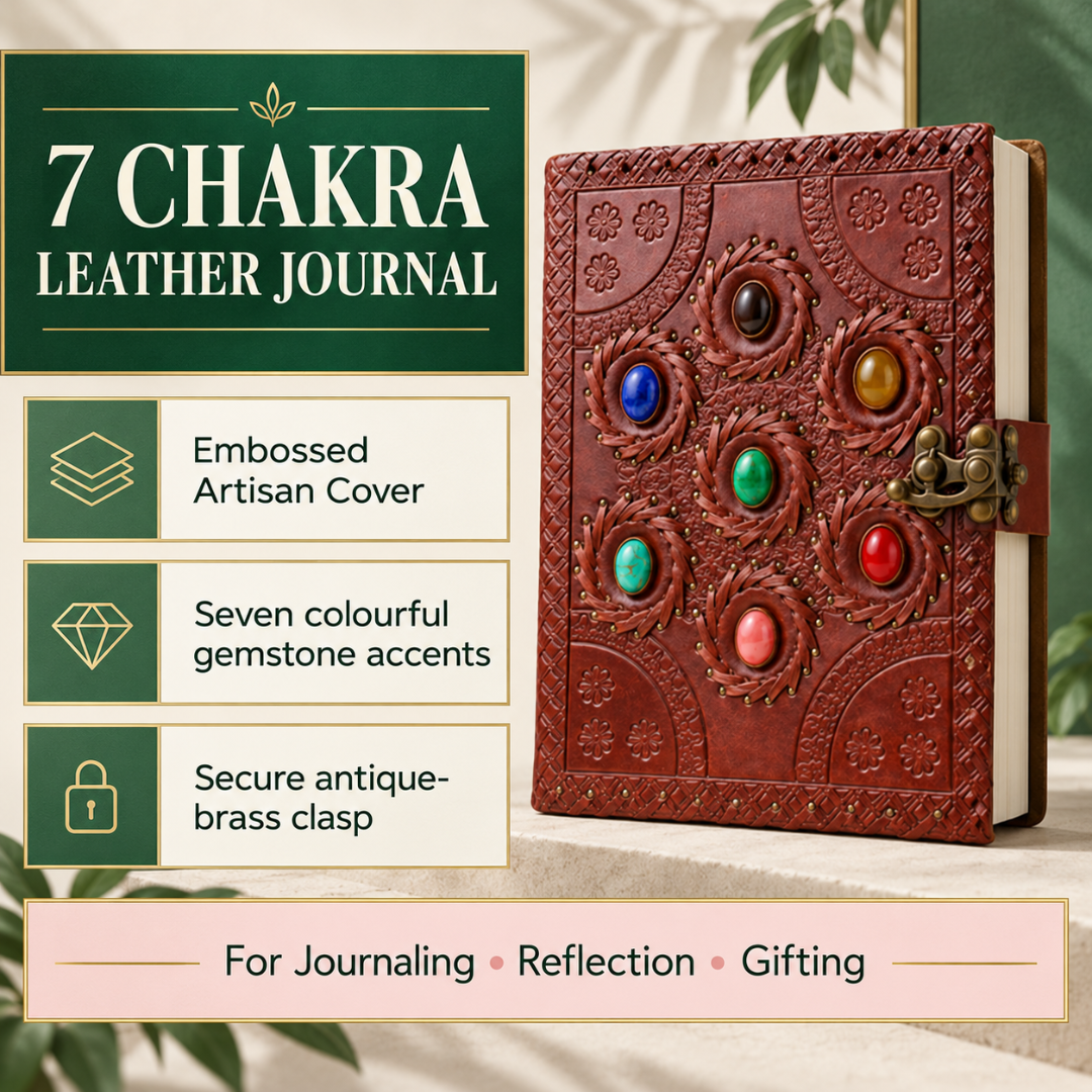 7 Chakra Crystal Manifestation Journal – Leather Bound 8" × 6" Notebook for Gratitude, Goal Setting & Daily Reflection