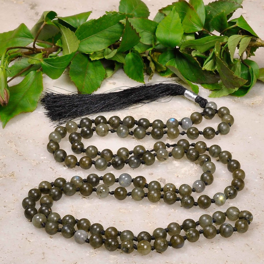 Soulwise Natural Labradorite Jaap Mala 108+1 Beads (8mm) | Spiritual Healing Prayer Beads for Meditation, Mantra Chanting, Reiki & Chakra Balancing