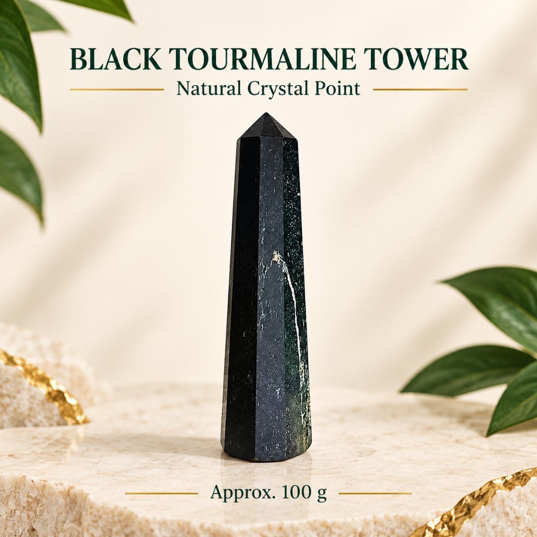 Black Tourmaline Tower 3 Inch – Natural Healing Crystal Point for Protection, Grounding, Negative Energy Cleansing, Reiki, Meditation & Positive Energy