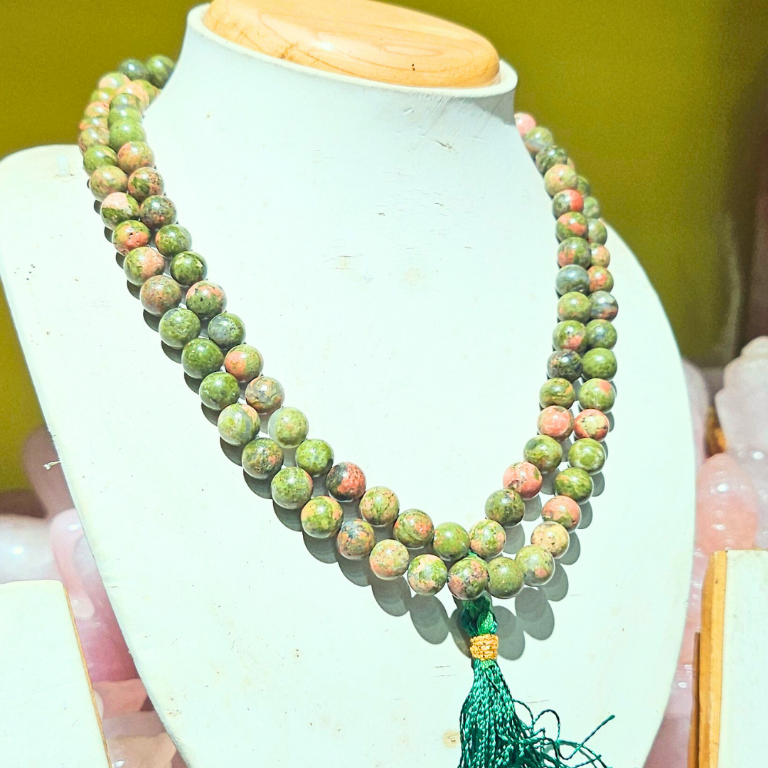 Soulwise Natural Unakite Jaap Mala 108+1 Beads (8mm) | Healing Prayer Beads for Meditation, Mantra Chanting, Emotional Balance & Chakra Healing.