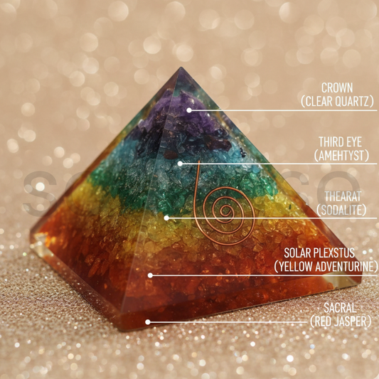 7 Chakra Multi-Layer Orgonite Pyramid with Natural Healing Crystals | Chakra Energy Generator for Positive Energy, Meditation & Reiki Healing | Spiritual Home Décor & Gift