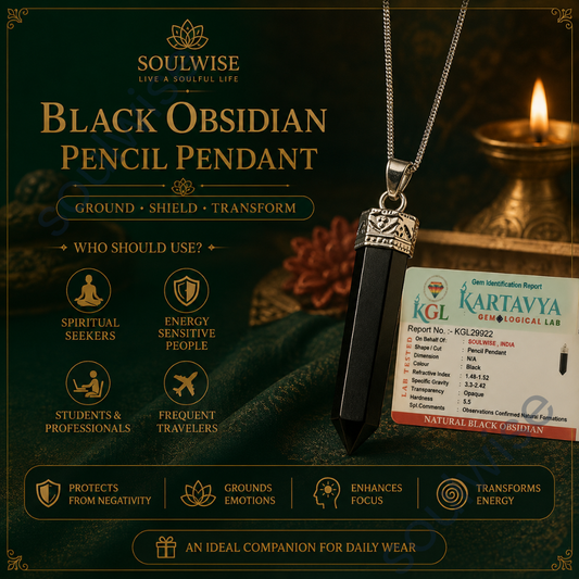 Black Obsidian Pencil Pendant – Natural Healing Crystal Necklace for Protection, Grounding, Strength & Positive Energy