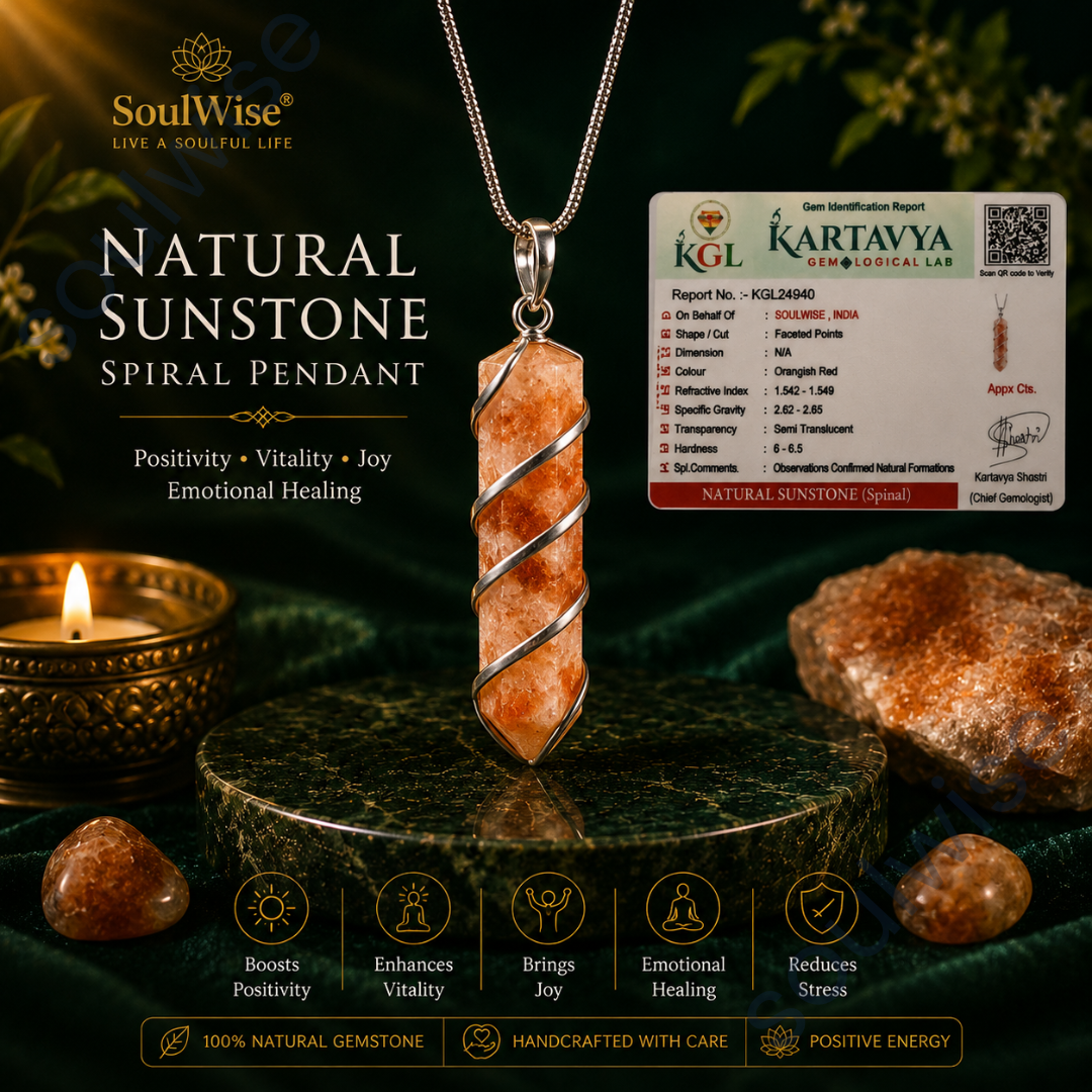 Natural Sunstone Spiral Crystal Pendant – Healing Stone Necklace for Positive Energy, Confidence, Chakra Healing & Spiritual Growth