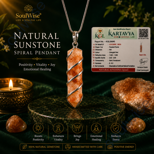 Natural Sunstone Spiral Crystal Pendant – Healing Stone Necklace for Positive Energy, Confidence, Chakra Healing & Spiritual Growth