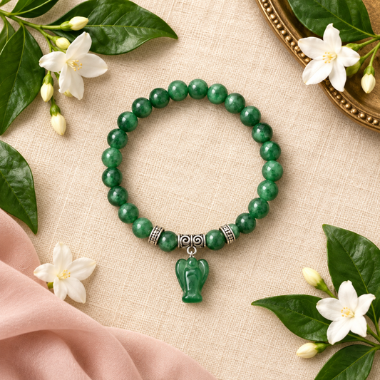 Green Aventurine Bracelet with Angel Charm – Natural Crystal Beads for Luck, Prosperity & Healing – Stretch Bracelet for Women & Men – Spiritual Gift Jewelry
