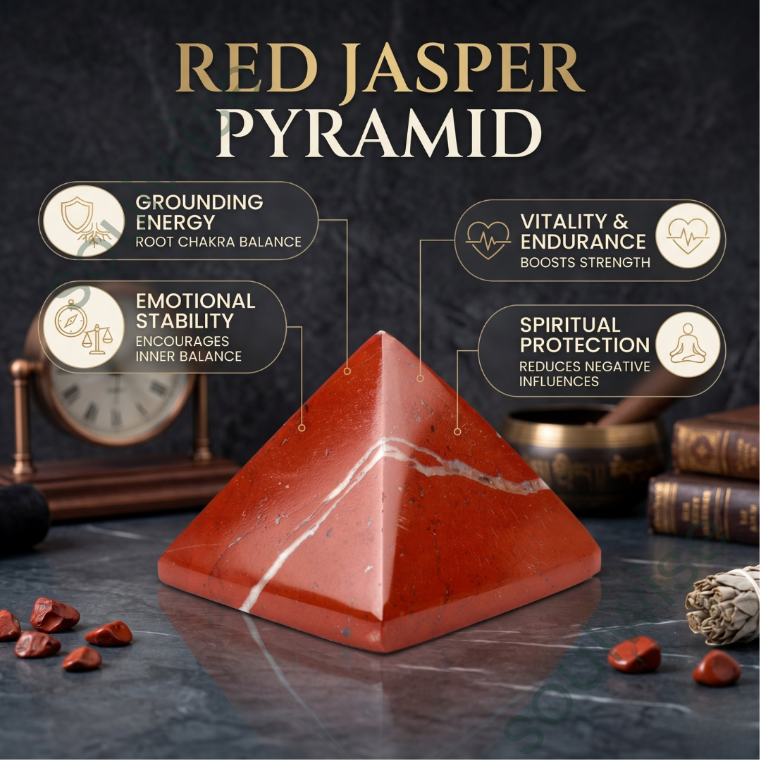 Natural Red Jasper Crystal Pyramid – Gemstone Energy Pyramid for Strength, Stability & Spiritual Décor