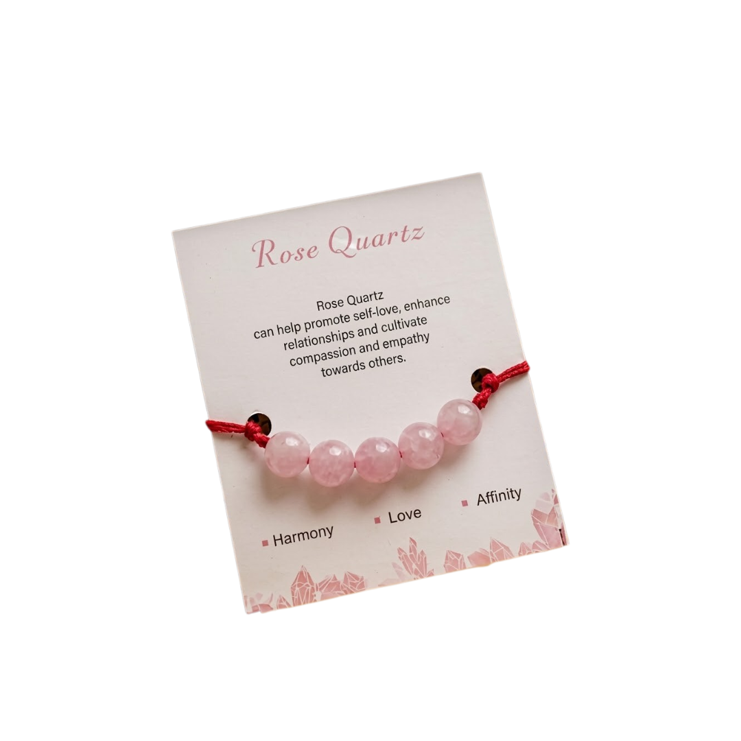 Rose Quartz 5 Beads Rakhi – Natural Crystal Rakhi for Love, Harmony, Emotional Healing & Positive Energy
