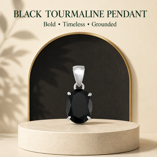 Natural Black Tourmaline Gemstone Pendant – Oval-Cut Protective Crystal Jewellery