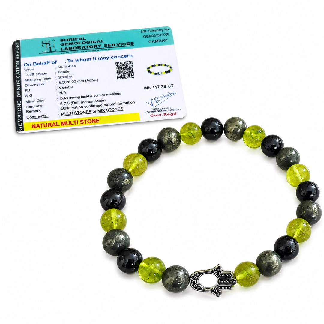Leo Zodiac Crystal Bracelet with Hamsa Hand Charm – Certified Natural Multi-Stone 8mm Beads
