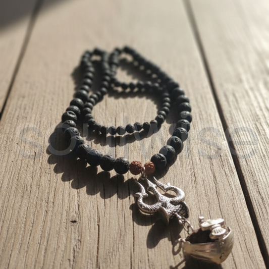 Ek Mukhi Rudraksha Pendant with Lava Beads Mala – Spiritual Protection Necklace for Focus, Strength & Positive Energy (Unisex)
