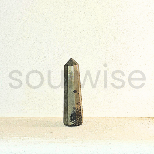 Soulwise Imported Natural Pyrite Crystal Tower Point – Golden Energy Stone for Focus, Motivation & Home Decor.