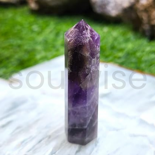 Amethyst Crystal Tower Point – Natural Healing Stone for Meditation, Reiki Energy, Chakra Balancing & Home Decor – Polished Purple Quartz Generator – 3-4 inch