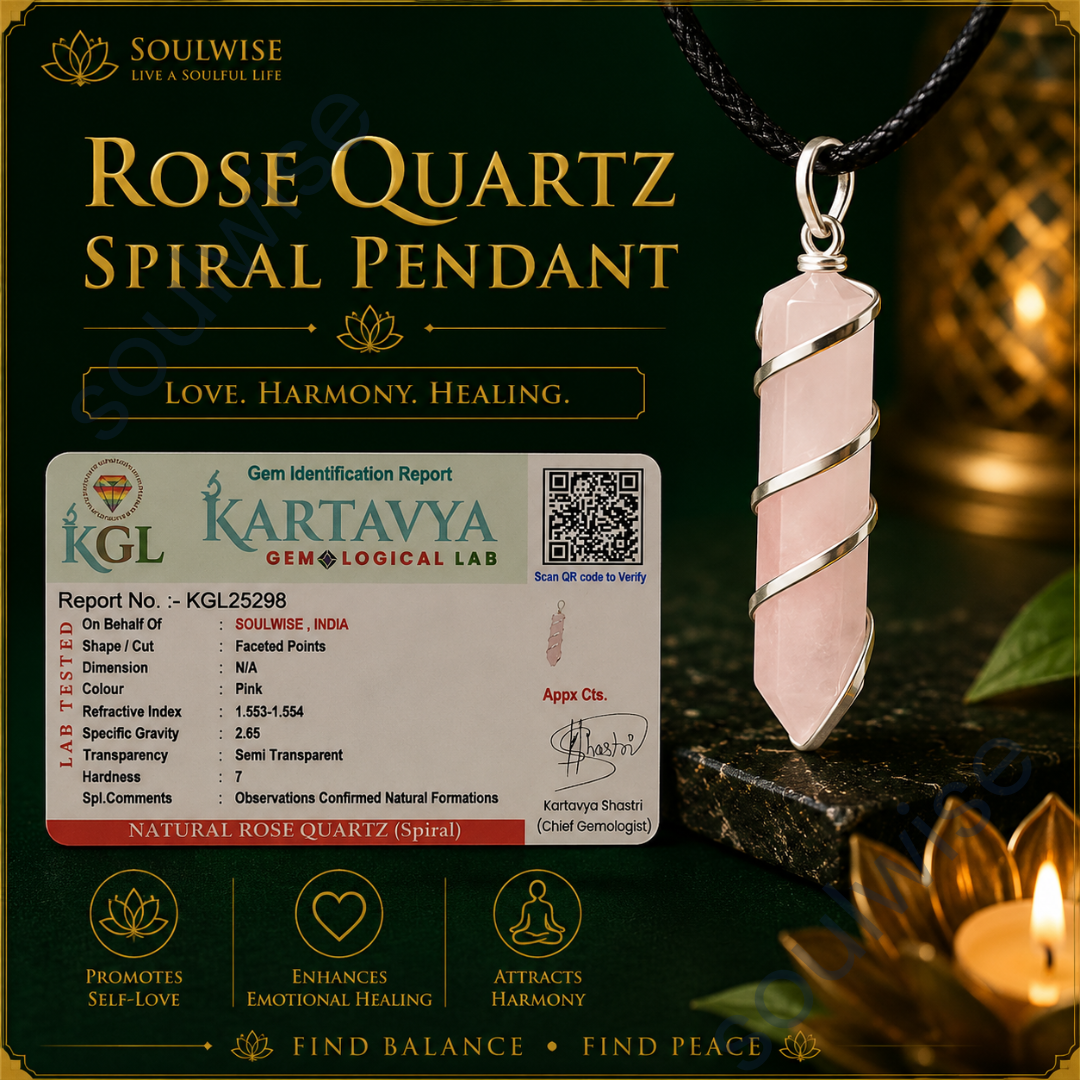 Rose Quartz Crystal Spiral Pendant – Natural Healing Stone Necklace for Love, Harmony, Emotional Strength & Happy Relationships