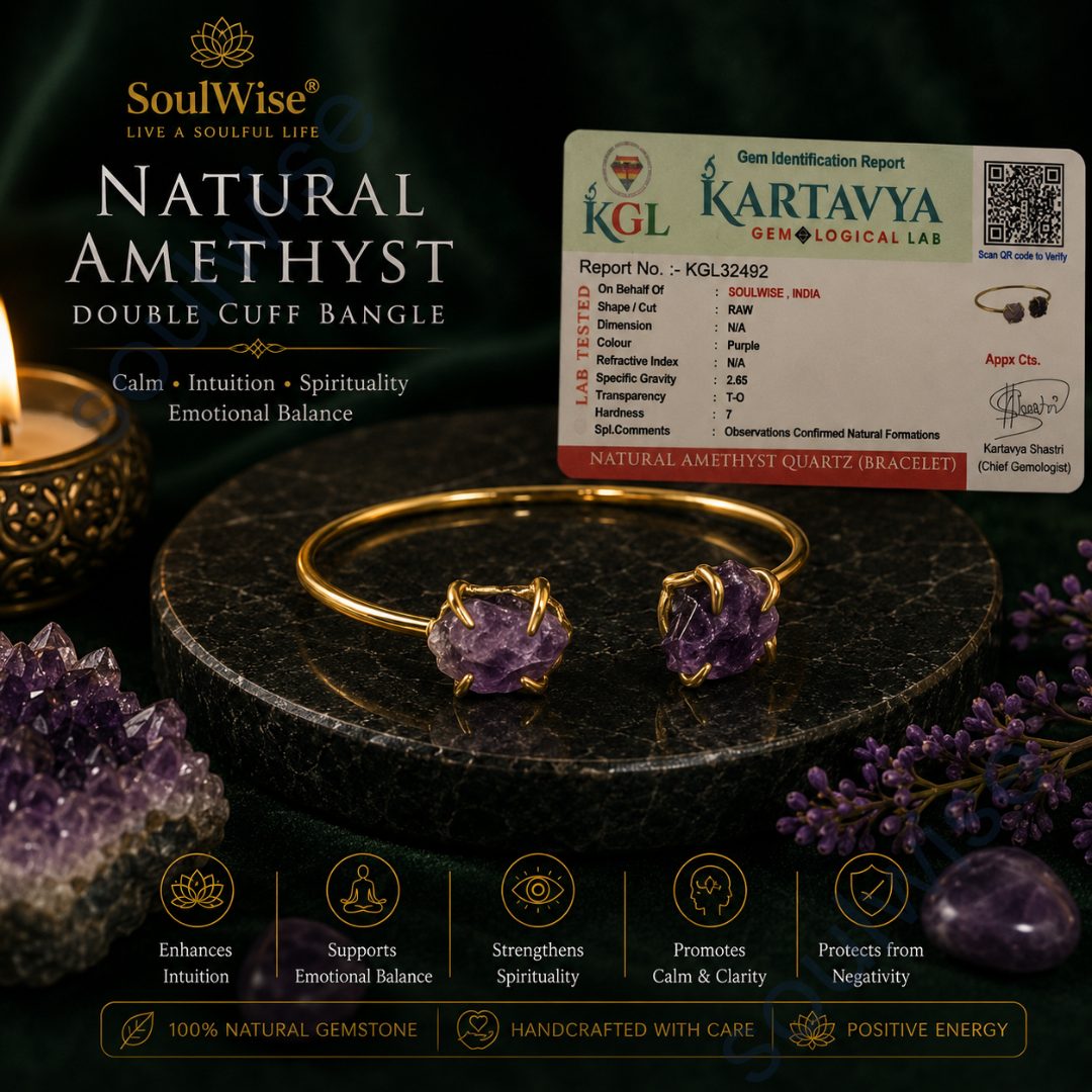 Double Cuff Raw Amethyst Bangle – Natural Healing Crystal Bracelet for Peace, Intuition, Spiritual Growth & Chakra Balance