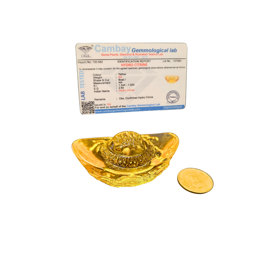 Golden Citrine Glass Ingot for Wealth & Business Success | Feng Shui & Vastu Remedy