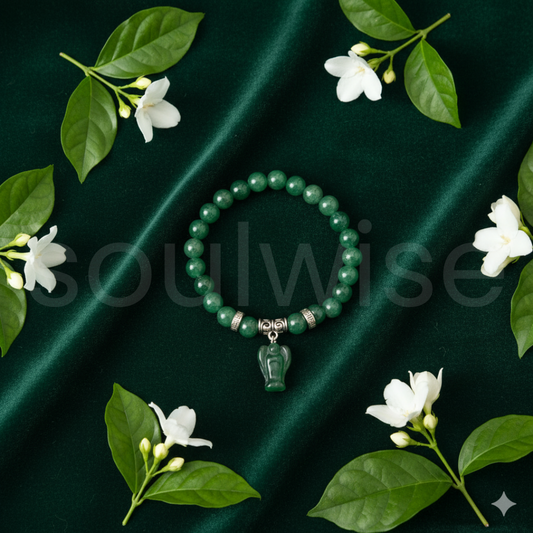Green Aventurine Bracelet with Angel Charm – Natural Crystal Beads for Luck, Prosperity & Healing – Stretch Bracelet for Women & Men – Spiritual Gift Jewelry