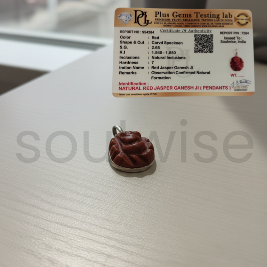 Red Jasper Ganesha Pendant – Genuine Hand Carved Stone for Strength, Stability & Obstacle Removal | Spiritual Protection Jewelry