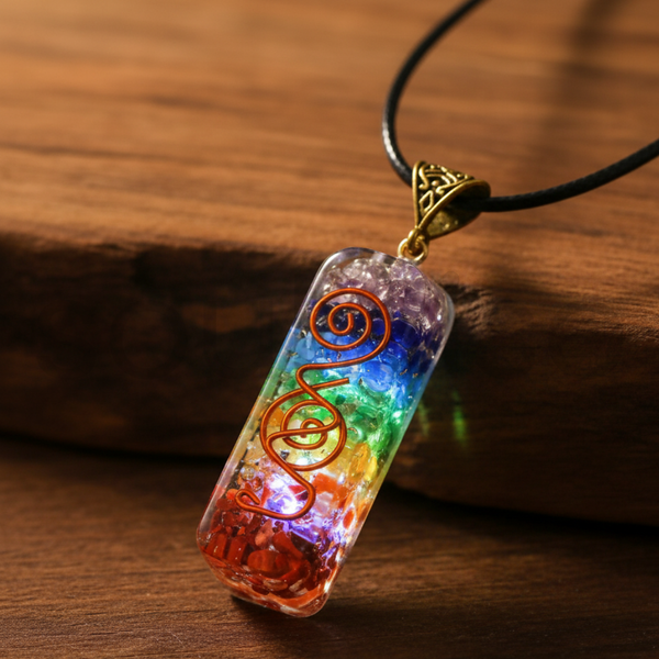 7 Chakra Rainbow Layered Orgone Pendant – Energy Healing, Spiritual Alignment, Chakra Balancing Necklace