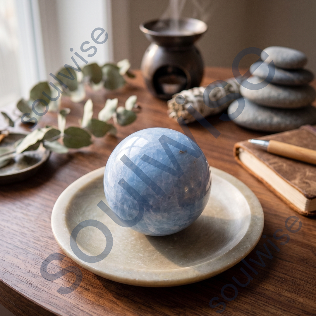 Angelite Natural Healing Crystal Sphere – Reiki Energy Stone for Inner Harmony, Peace, Emotional Balance & Spiritual Wellness