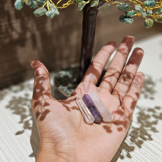 Soulwise Double Terminated Crystal Point Set – Clear Quartz, Rose Quartz & Amethyst – 3-Piece Crystal  Set