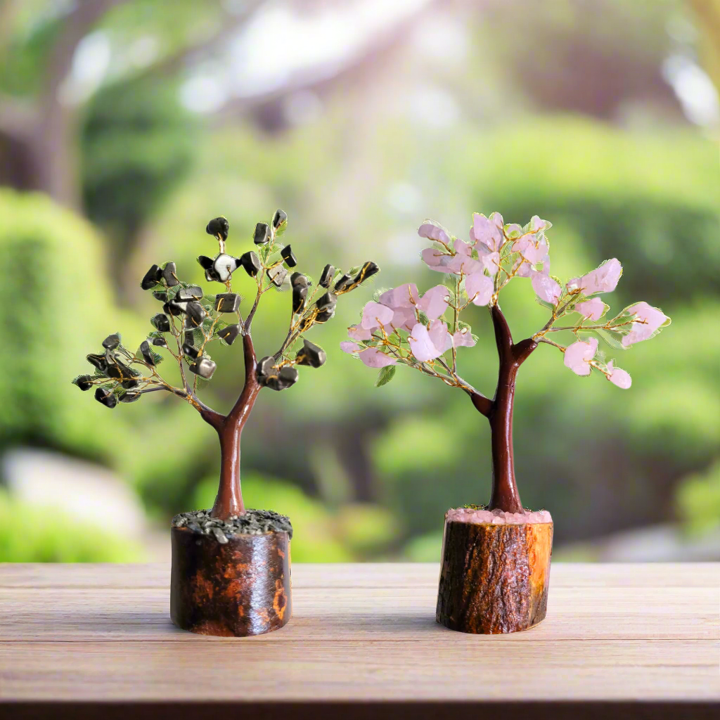 Rose Quartz and Pyrite Tree pair, 6"