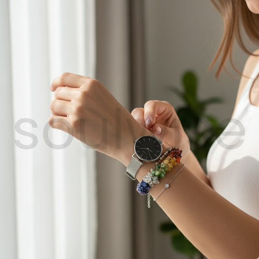 Seven  Chakra Healing Crystal Chip Bracelet – Natural Gemstone Energy Balance Bracelet for Women & Men