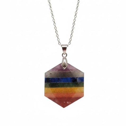Seven Chakra Hexagon Pendant – Natural Healing Crystal Necklace for Energy Balance, Protection & Spiritual Alignment (Unisex)