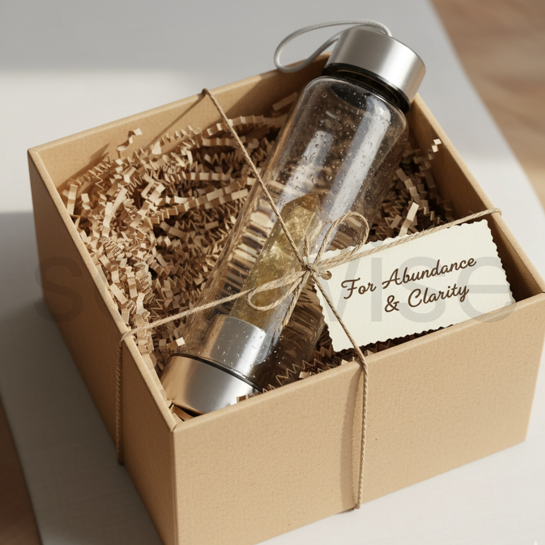 Citrine Crystal Elixir Water Bottle – 500 ml,Natural Healing Crystal-Infused Glass Bottle.