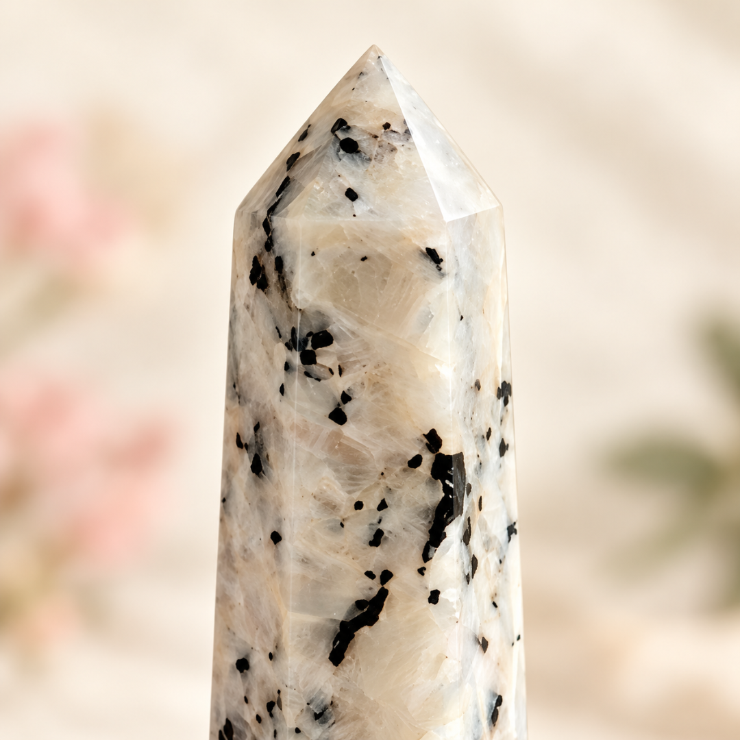 Natural Moonstone Crystal Pencil – Healing Gemstone Point for Intuition, Emotional Balance, Inner Peace, Reiki, Meditation, Chakra Balancing & Spiritual Home Décor