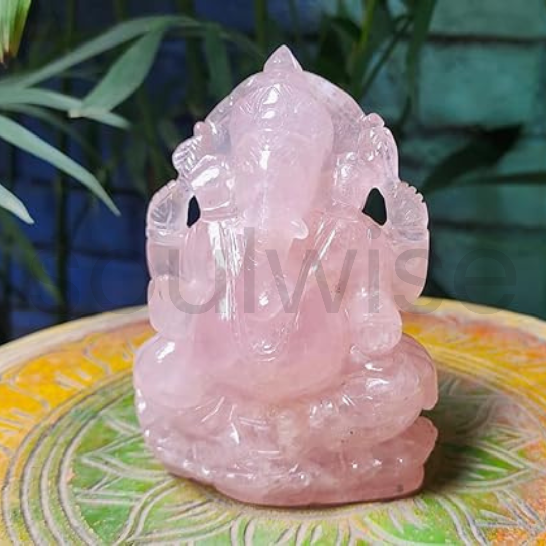 Soulwise Rose Quartz Ganesha 13cm Tall, Healing Crystal for Love, Compassion, Abundance and Positivity, Housewarming Gift Decor