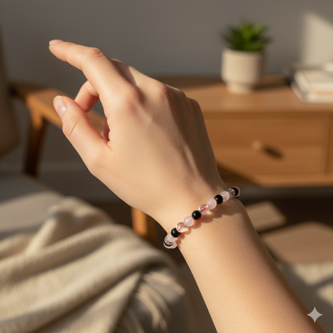 Healing Crystal Bracelet – Rose Quartz, Amethyst & Clear Quartz – 8mm