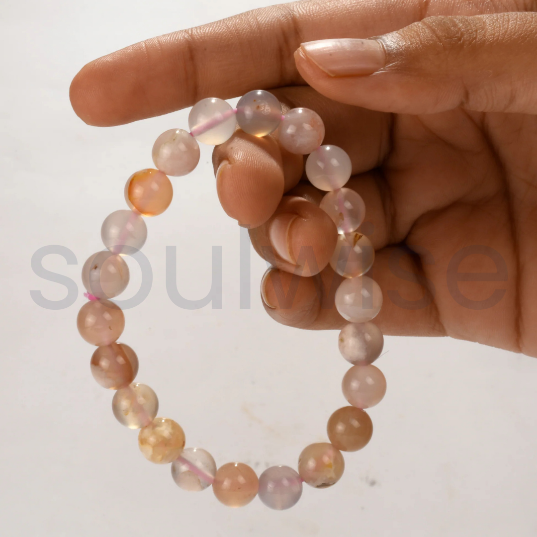 Flower Agate Bracelet 8mm – Natural Healing Crystal Beads for Self Growth, Manifestation & Mental Clarity | Unisex