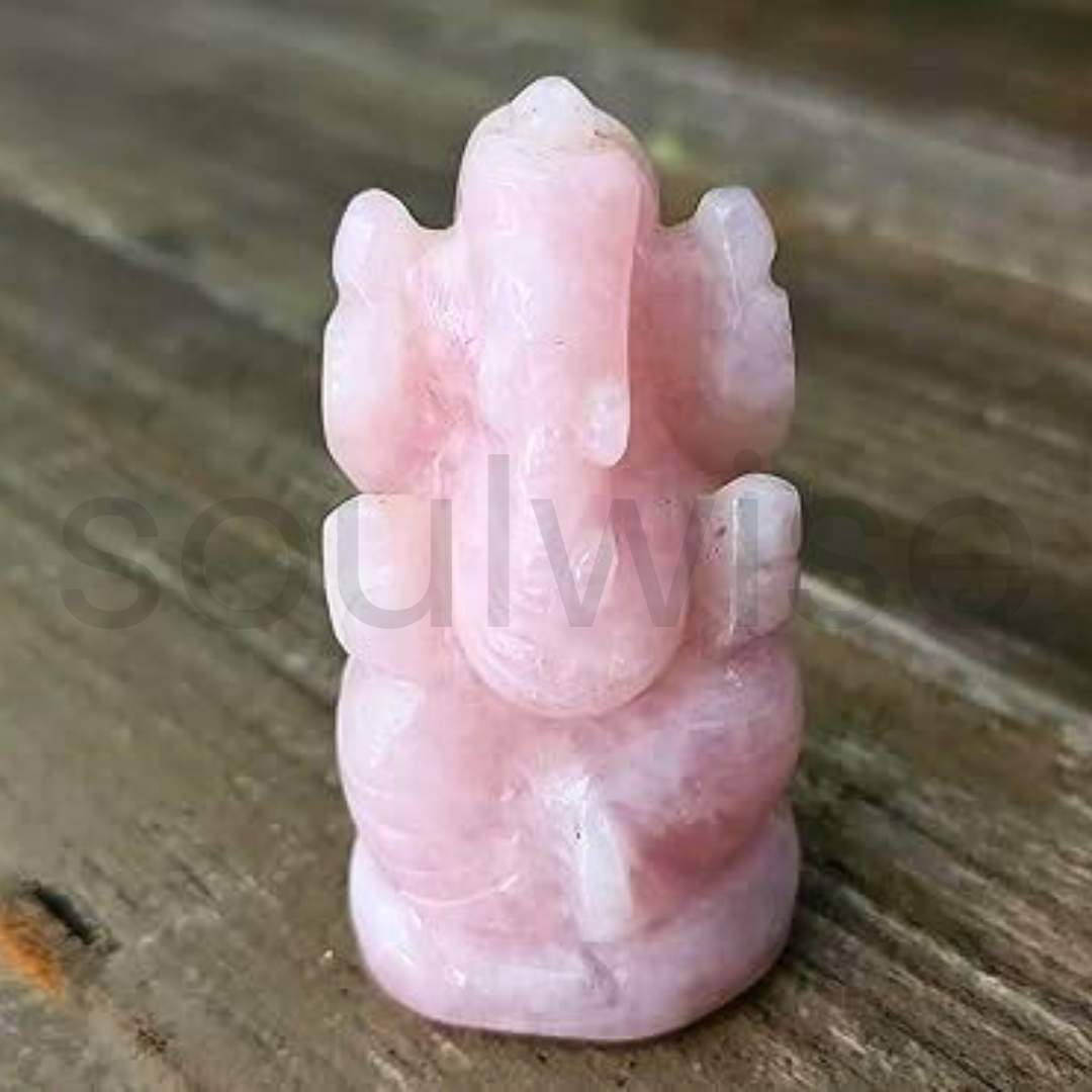 Soulwise Rose Quartz Ganesha Idol – 7 cm | Hand-Carved Ganesh in Natural Rose Quartz for Love, Healing & Peace