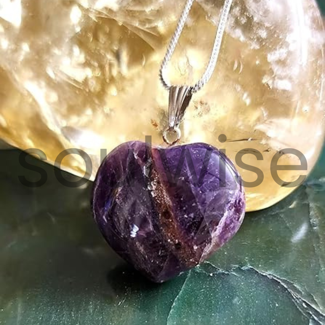 Amethyst Crystal Heart-Shaped Pendant | Natural Healing Stone Necklace for Love, Calm & Protection.