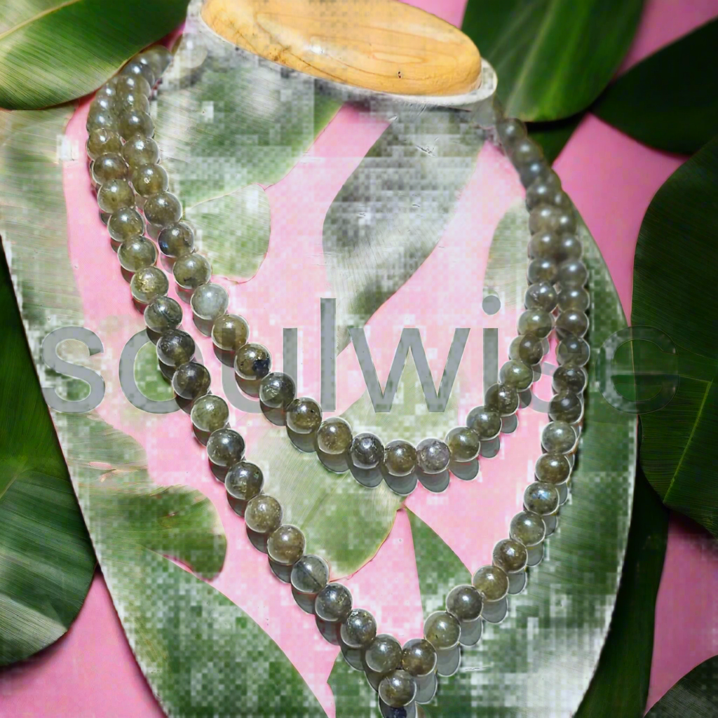 Soulwise Natural Labradorite Jaap Mala 108+1 Beads (8mm) | Spiritual Healing Prayer Beads for Meditation, Mantra Chanting, Reiki & Chakra Balancing