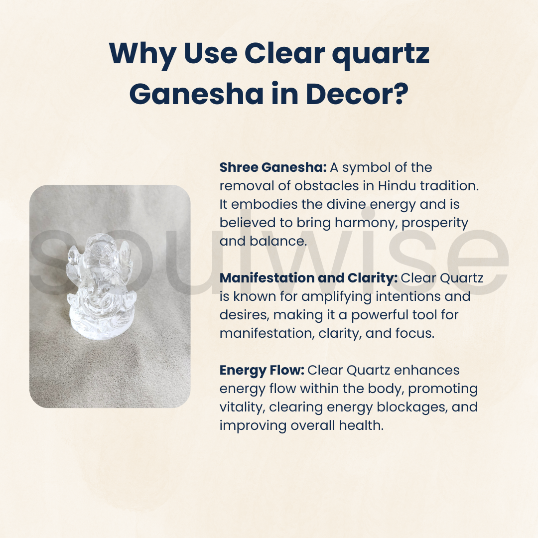 Clear Quartz Ganesha Idol – 2 Inch Sphatik Ganpati Murti – Natural Crystal for Pooja, Vastu, Meditation & Spiritual Gifting Certified