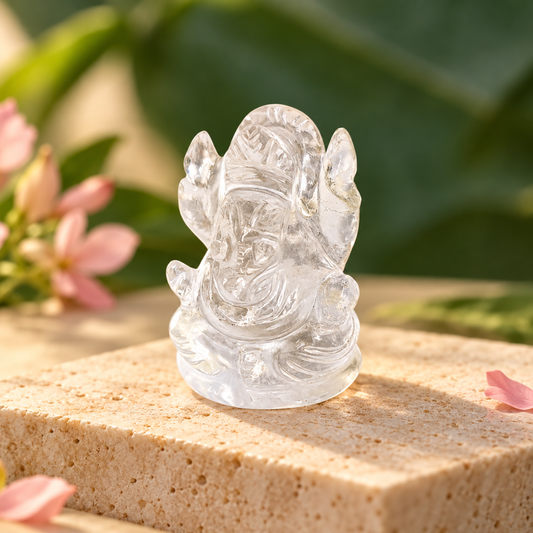 Clear Quartz Ganesha Idol 1 Inch – Sphatik Ganesh for Home Mandir, Puja, Devotional Décor & Spiritual Gifting