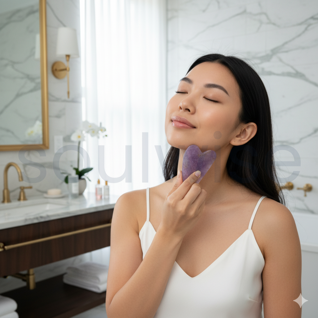 Amethyst Gua Sha Facial Tool – 100% Natural Stone Face Massager for Lymphatic Drainage, Anti-Aging, and Skin Tightening