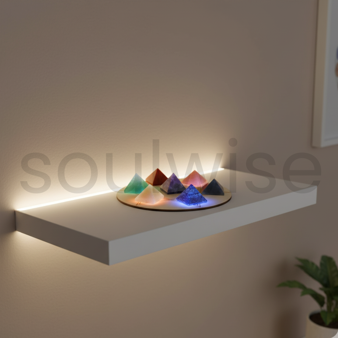 Chakra Healing Crystal Grid Set – Seven Natural Stone Pyramids for Energy Balancing, Meditation, Reiki, and Spiritual Healing – Includes Sacred Geometry Grid and Gift Box