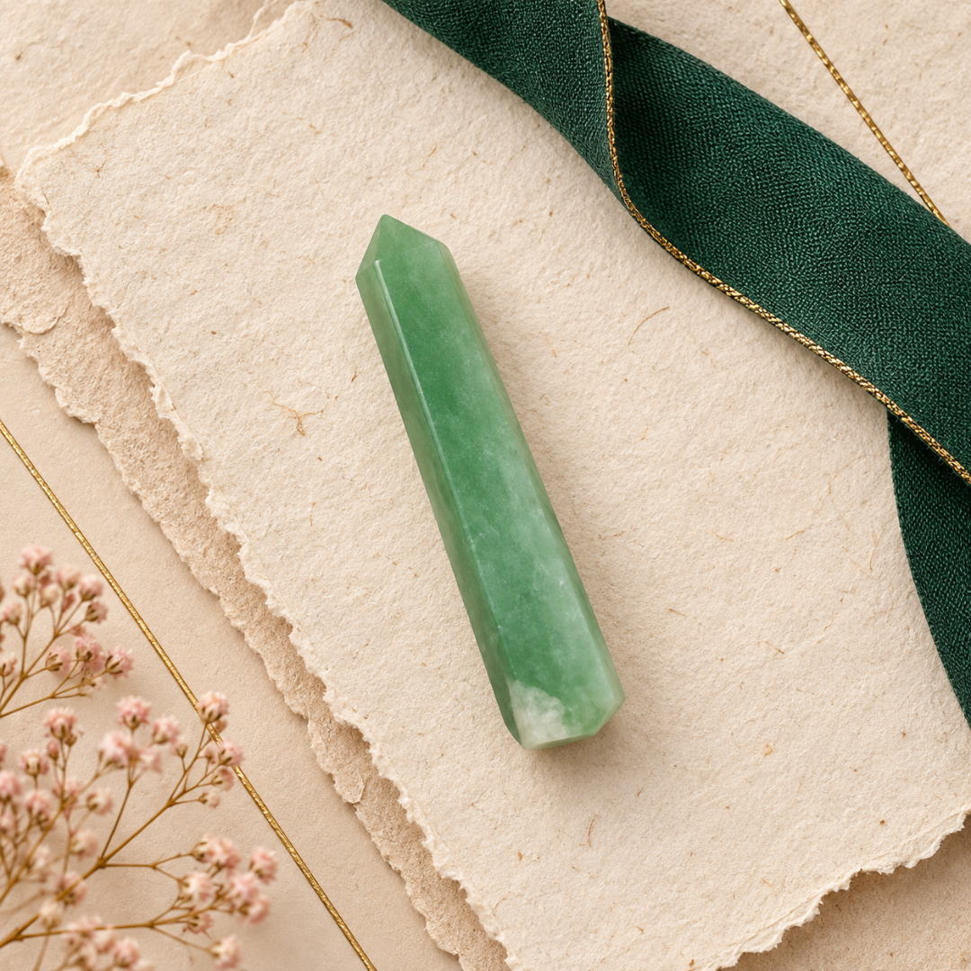 Green Aventurine Crystal Pencil 3 Inch – Natural Healing Gemstone Point for Good Luck, Wealth, Prosperity, Heart Chakra Balancing, Reiki, Meditation & Positive Energy