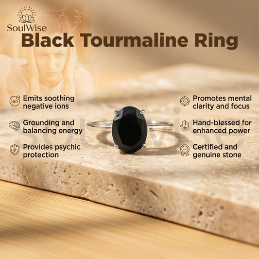 Natural Black Tourmaline Gemstone Ring – Protection,Grounding, Negative Energy & Protection