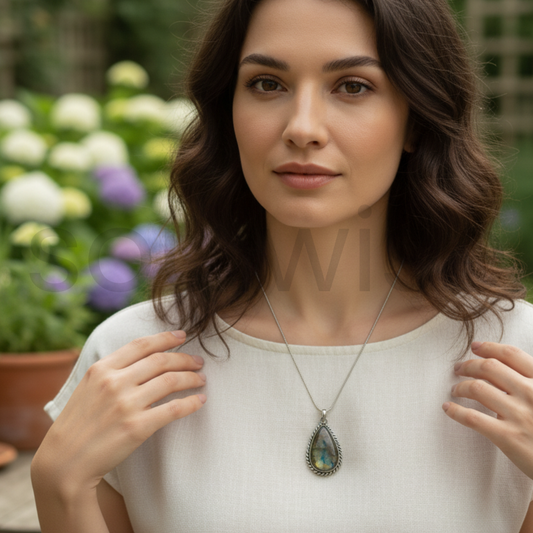 Labradorite Crystal Pendant – Natural Gemstone Necklace for Protection, Intuition & Healing Energy