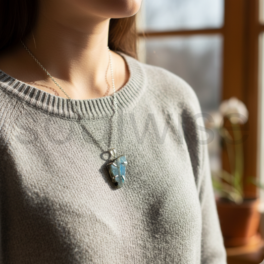 Natural Labradorite Free Form Pendant – Certified Genuine Gemstone Necklace for Protection, Intuition & Spiritual Awakening