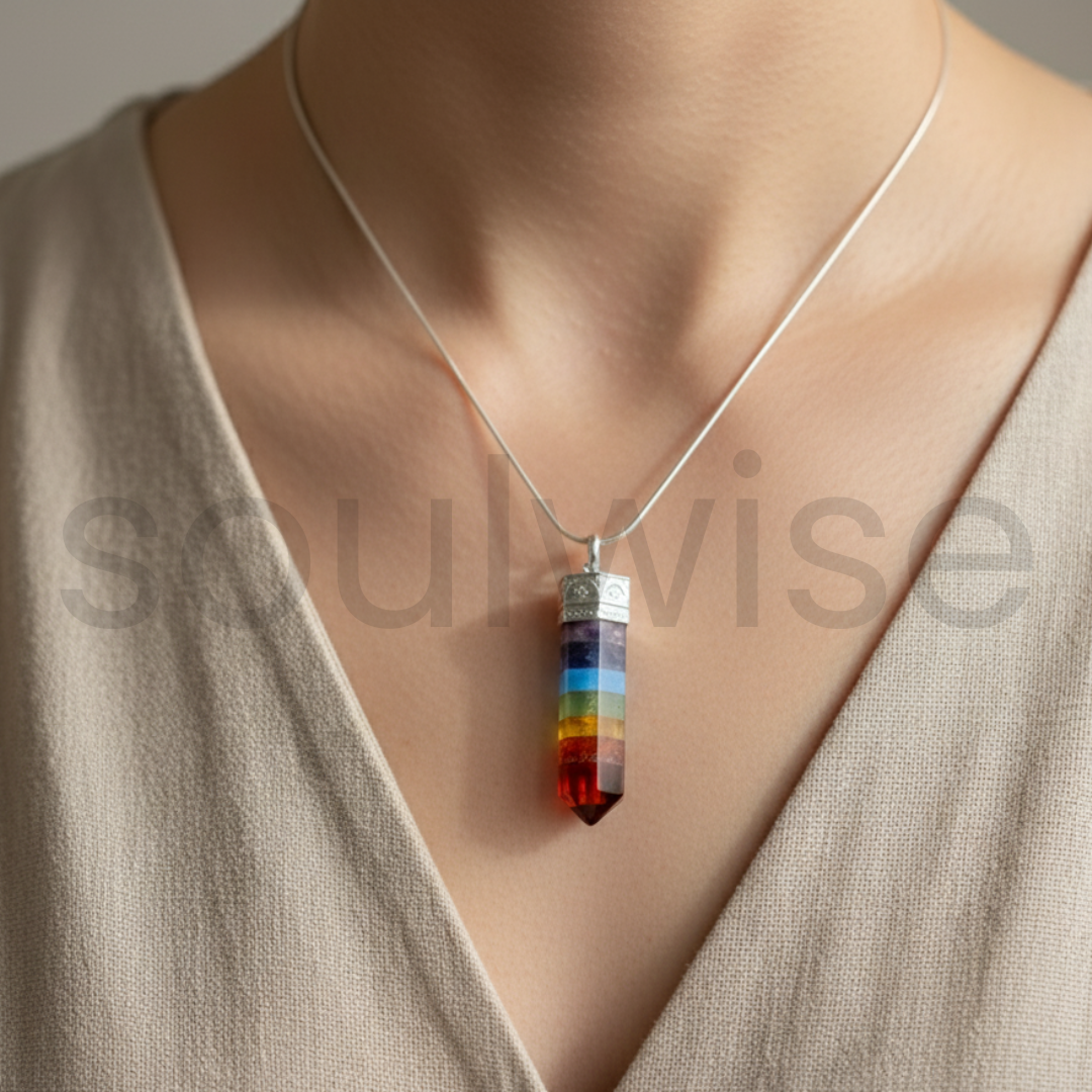 Seven Chakra Crystal Pendant – Healing Energy Necklace for Meditation, Yoga, and Chakra Balancing.