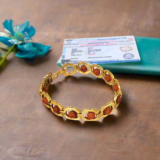 Gold Plated Rudraksha Bracelet for Men & Women | Spiritual Energy Healing Kada | Adjustable.📿