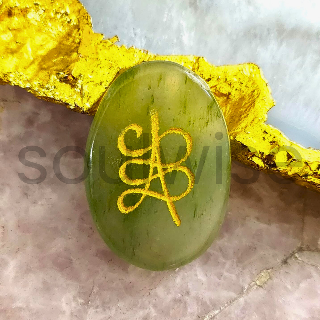 Soulwise Green Aventurine Angelic Sign Coin – Natural Crystal Pocket Token for Luck, Protection & Spiritual Guidance