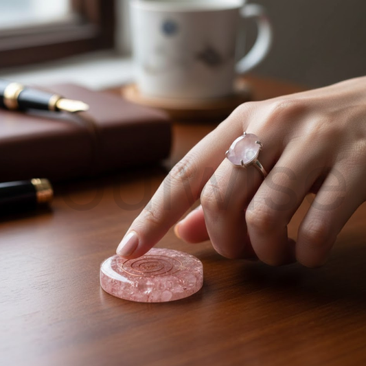 Rose Quartz Paperweight and Ring Combo, Crystal Jewelry and Home Décor, Valentine's Day Gift for Love, Positivity and Emotional Healing