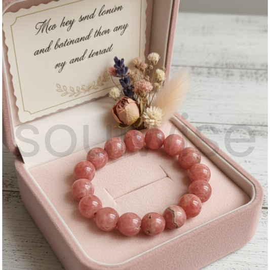 Rhodocrosite Gemstone Bracelet – 12mm Natural Beads for Heart Healing & Emotional Balance